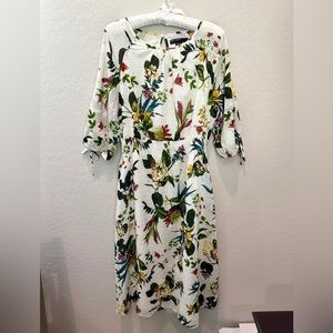 Maggy London White Floral Swiss Dot Peasant Midi Dress